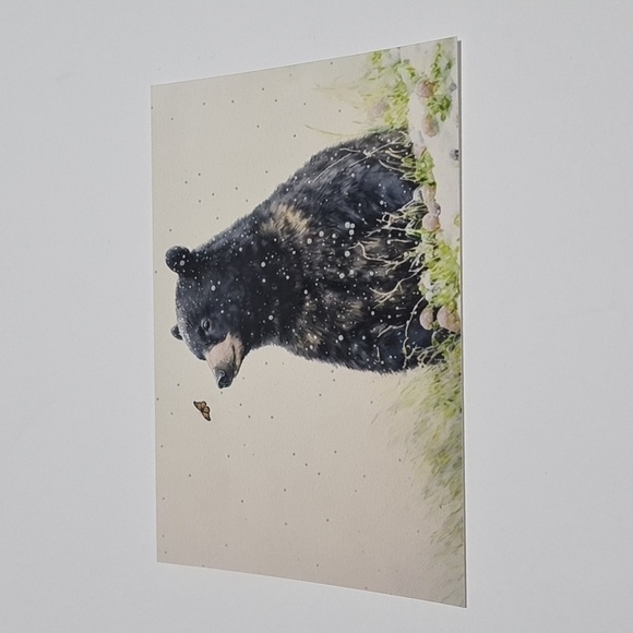 BLACK Bear with Butterfly Watercolor Oil Painting Framed Art Print‎ - Picture 2 of 9